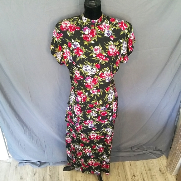 Vintage Dresses & Skirts - LAST CHANCE EUC Vintage John Roberts floral pleated peplum dress size 12